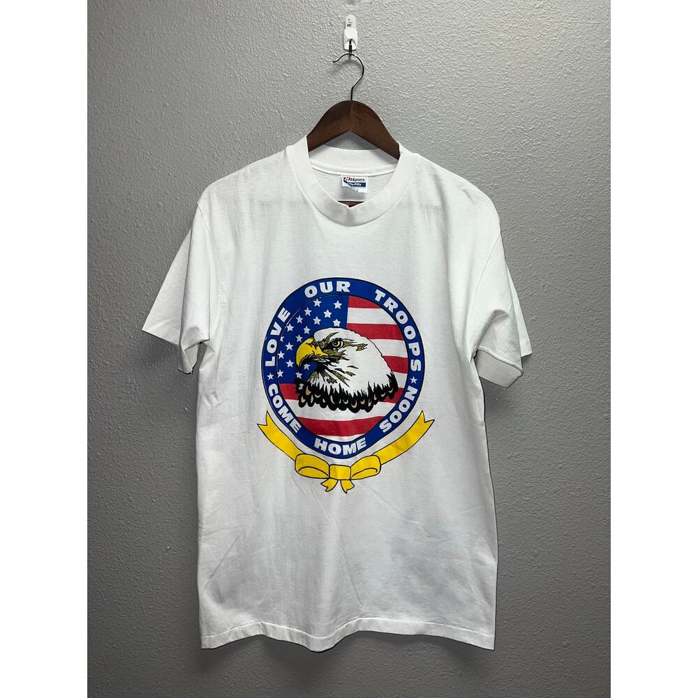 Vintage Love Our Troops Shirt Come Home Soon Soldier USA Flag Tee 90s VTG large